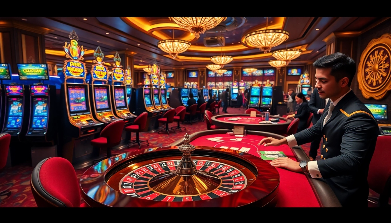 Engaging casino atmosphere showcasing slots and roulette with ktp jitu-themed betting action.