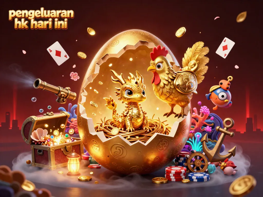 Melihat keluaran hk hari ini dengan ilustrasi 3D menarik dari naga emas dan poker chips.