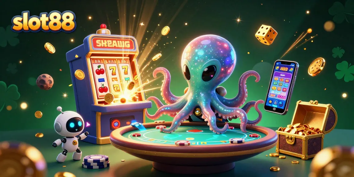 Experience the thrilling fun of slot88 with a colorful intergalactic casino adventure featuring a cartoon octopus.