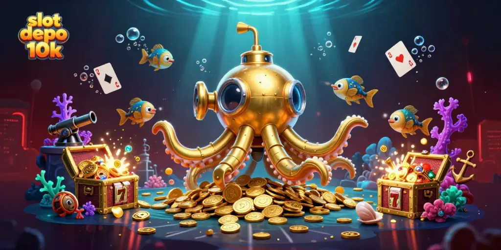 Experience the thrill of slot depo 10k with dynamic casino-themed elements and vibrant illustrations.