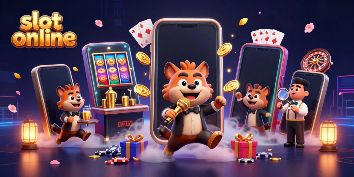 Permainan slot online yang menarik ditampilkan oleh hyena kartun di klub kasino komedi, penuh dengan simbol kemenangan.