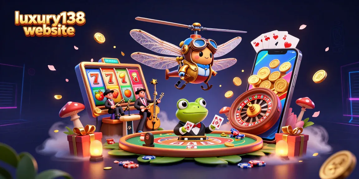 Win big with the luxury138 website, showcasing an exciting casino scene filled with vibrant character action.