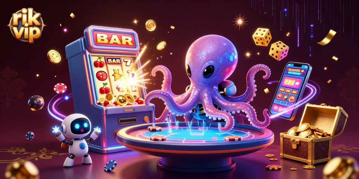 Engage with rik vip's thrilling casino world featuring a 3D alien octopus at a poker table.