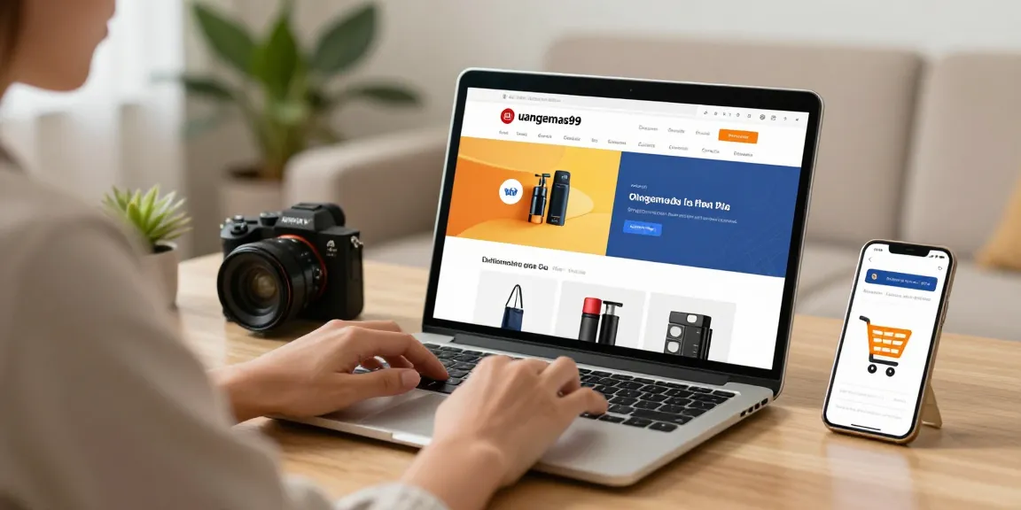 Pengalaman belanja online di uangemas99 dengan pengguna yang terlibat dan produk berwarna-warni.