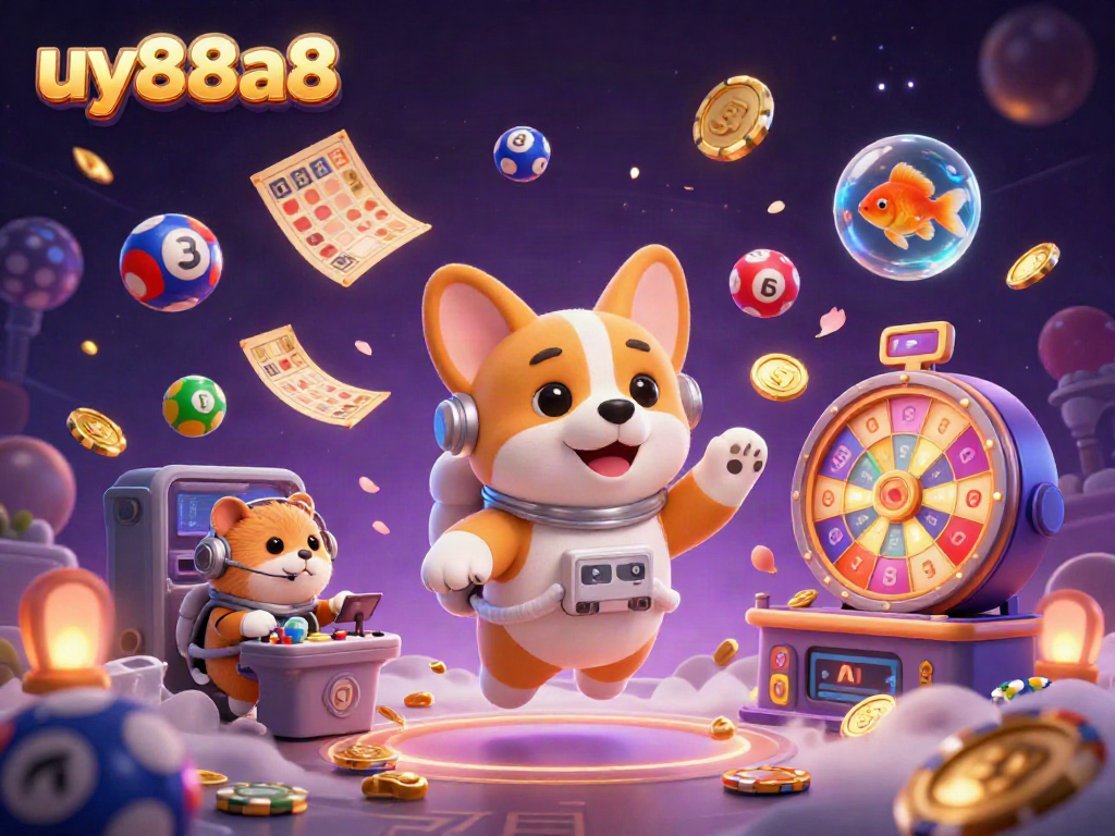 Engage exciting games at uy88a8 casino with an astronaut corgi in a dazzling space-themed scene.