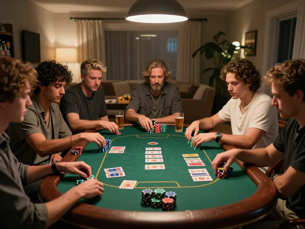 TẢI GO88 and enjoy poker games with friends, vibrant atmosphere featuring chips and cards.